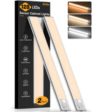 Gritin 14.7inch Under Cabinet Lighting Rechargeable - 128 LED Super Bright, 3-Color&5 Level Brightness, 4 Modes, Motion Sensor,