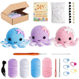 Hasthip Diy Octopus Crochet Kit, BeginnerS Diy Amigurumi Crochet Starter Set With Yarn, Hook, Safety Eyes & Stuffing, Make 3 Cu