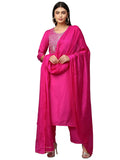 Anni Designer Women'S Cotton Blend Straight Embroidered Kurta With Pant & Dupatta (Mahuni Pink_M_Pink_Medium),Pink,M