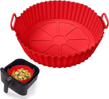 JITRUVA Air Fryer Liners I Round Silicone Basket Baking Tray I Pot with Ear Handles I Nonstick Reusable Heat Resistant I Cooking