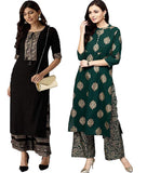 Gosriki Women'S Printed Straight Kurta With Palazzo (Chand & Khaman_Xxl) Multicolour,Multicolour,2,B091C3QF9C