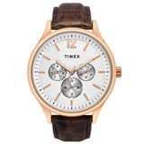 Timex Analog Watch For Man With White Round Dial & Brown Leather Strap Band Water Resistant Men'S Wrist Watches - Tweg18433