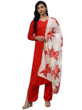 Gosriki Women'S Red & Golden Polka Print Kurta With Trousers & Dupatta,Red,,B08QD5GM1N