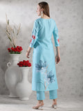 Anni Designer Women'S Rayon Blend Straight Printed Kurta With Pant (Susan Sky-Vks02_L_Sky Blue_Large),Sky Blue,L,,,