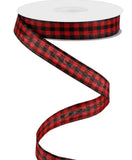 Primitive Gingham Check Ribbon, Black and Red, 5/8 inch x 10 Yards
