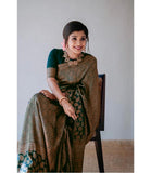 Flosive Womens Present Banarasi Soft Lichi Silk Saree Beautiful Jacquard Rich Pallu Design Work Zari Woven Kanjivaram Silk Style Saree With Soft Lichi Silk Blouse Piece (Green)