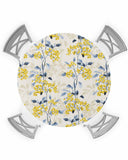 EwdeWwo Vintage Floral Plant Elastic Fitted Tablecloth, Yellow Blue Flower Plants - Oil-Proof Waterproof Table Cloth (Fit for 45