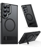 MAKAVO Magnetic for Samsung Galaxy S23 Ultra Case with Stand, Compatible with MagSafe, Slim Translucent Matte Non-Slip Military-