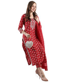 Anni Designer Women'S Rayon Blend Straight Printed Kurta With Pant & Dupatta (Maasa Red-Vks02_S_Red_Small),Red,S,,,