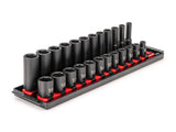 TEKTON 3/8 Inch Drive 6Point Impact Socket Set with Rails, 24Piece (819 mm) | SID91209