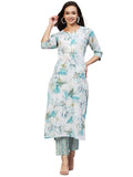 Gosriki Women'S Cotton Blend Printed Straight Kurta With Pant (Ps-Rama-Green-Gs_4Xl_Green_Xxxx-Large),Rama Green,4,B0C3XT5PLL