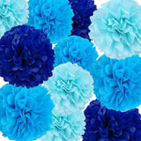 GAKA Blue Tissue Paper Pom Poms Decorations 10 inch and 12 inch,12 Piece Set for Gender Reveal or Baby Shower Boy Party Hanging