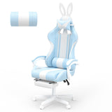 Ferghana Kawaii Bunny Ears Gaming Chair, Cute Gamer Chair with Footrest and Massage, Leather Ergonomic Computer Game Chairs for