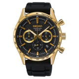 Seiko Leather Chronograph Quartz Black Dial Watch For Men- Ssb446P1, Bandcolor-Black