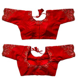 Pujia Mills Women's Silk Embroidery Sequence Work Half Sleeve Readymade Blouse (Red, 34)