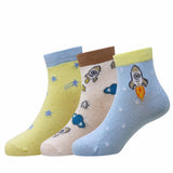 Mustang BoyS Kids Space Adventure Ankle Socks Soft Cotton Rocket & Astronaut Crew Socks Po3 (Yellow,Off White,S.Blue)