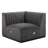 Modway Conjure Modern Channel Tufted Velvet Right Corner Chair in Gray