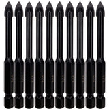 Hymnorq 1/4 Inch Glass and Tile Drill Bit 10pc Set, YG6X Tungsten Carbide Tipped Spear Cutter, 1/4 Hex Shank, Painted Surface, S