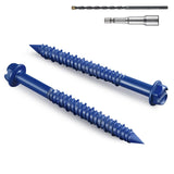 BNUOK 100Pcs 1/4 x 2-3/4 Inch Concrete Screws Anchor with Drill Bit, Blue Hex Head Masonry Brick Stucco Cement Block Screws, Dia