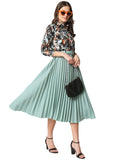 Otabu Polyester WomenS Printed 3/4 Sleeve Pleated Midi Dress With Belt Clothing Set(In, Alpha, Medium, Regular, Mix Patti), Mul