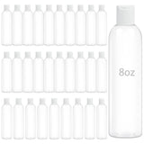 ZLEVEAYN 30 Pack 8 oz Clear Plastic Bottles with White Disc Caps Refillable Empty Squeeze Containers Cosmetic Bottles for Toilet