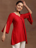Libas Women'S Cotton Blend Solid A-Line Kurtis (29137_Red