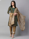 Anni Designer Women'S Cotton Blend Printed Straight Kurta With Pant & Dupatta (Sayara-Green_M_Green_Medium),Green,M,,,