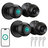 JO.KO 2 Pack Fingerprint Door Lock, Biometric with App Control & Key, Smart Door Knob for Bedroom, Entry Door, Keyless Finger Pr