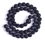 Natural Stone Beads for Jewelry Making Round Smooth Genuine Black Volcanic Lava Gemstone Loose Energy Healing Beads for Necklace