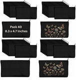 Cruleen 40 PCs 8.3x4.7 Black canvas Zipper Pouch, Makeup Bags Bulk Pencil Pouch with Sturdy Zipper-Multi-Purpose DIY Crafts Toil