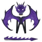 Kids Dinosaur Costume Dress Up Wings Dragon Tail Mask Set Halloween for Children Birthday Party Favors Gifts (Deep Purple)
