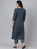 Gosriki Women'S Cotton Blend Printed Straight Kurta With Pant (Toni Bill Blue_New_L-Go_Blue_Large),Blue,,B0B4FXP9NQ