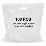Maitys 100 Pcs 26x26 White Large Plastic Bags with Handles Large Merchandise Shopping Bags for Small Business, Retail, Boutique