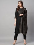 Gosriki Women'S Cotton Straight Kurta With Pant & Dupatta (Kptd-Cot-10069-Black_M-Go_Black_Medium),Black,,B09P3XSLZF