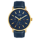 Timex Analog Watch For Man With Blue Round Dial & Blue Leather Strap Band Water Resistant Men'S Wrist Watches - Tweg20016