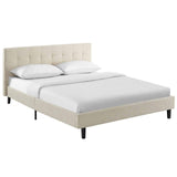 CasaFoyer Linnea Platform Bed | Elegant Upholstered Full Bed | Tufted Headboard | Wood Legs | Slatted Support System | Beige