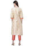 Ziyaa Art Women'S Beige Poly Silk Straight Kurta And Pant Set (Zikups3268Andpa- 3Xl)