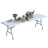 IWDOO Foldable Table 8ft, Plastic Folding Table, Portable Heavy Duty Dining Tables with Lock Function & Carrying Handle, Outdoor
