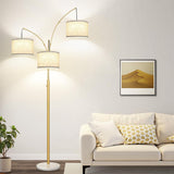Dimmable Floor Lamp - 3 Lights Gold Floor Lamps for Living Room Linen White Shades & Marble Base, Mid Century Tree Floor Lamp fo