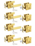 Tinewa 4 Pack Brushed Gold Keyed Alike Front/Exterior Door Lever with Single Cylinder Deadbolt, Satin Brass Entry Door Knob Lock