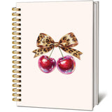 INCOK Cheetah Cherry Gift Notebook Coquette Bow Jounal for Writing, Cherry Accessories for Women, Cheetah Office Supplies Leop