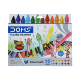 Doms 12 Shades Dommymate Plastic Crayons | Can Be Erased & Sharped | Keep Fingers Clean & Non Messy | Free Sharpner & Eraser Ins