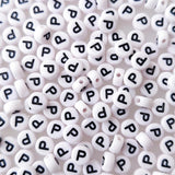 200+ Pieces 4x7mm Single P Letter Beads for Jewelry Making, White Round Acrylic Bulk Alphabet (Black on White)