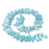 BEADIA Light Blue Titanium Coated Crystal Quartz Spike Point Stick Beads Rough 0.8-1.2 for Jewelry Making 15 Inch/Strand