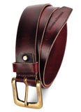 Monks & Knights MenS Ruby Red Belt Italian Raw Crunch Leather Premium Handcrafted Formal Casual Belts For Men With Heavy Brass