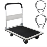 LEADALLWAY Platform Truck Large Size 880lbs Heavy Duty Foldable Push Cart 35.8x24x34.3inches White with 2 Ropes