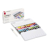 KINGART PRO Artist, Tin Box with Water Brush Watercolor HalfPans, 48 Vibrant Colors Piece,51848