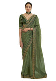 Fashion Basket Womens Georgette Green Saree With Blouse Piece