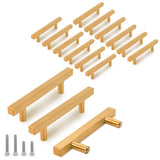 TooCust 15 Pack Brushed Brass Kitchen Cabinet Handles, Cabinet Pulls with 3-1/2 Inch (90mm) Hole Centers, Gold Dresser Handle wi