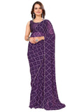 Satrani Women's Georgette Bandhani Prined Ready To Wear Saree with Unstitched Blouse Piece (24RS117N_Purple4)